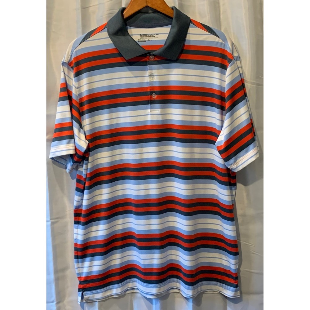 Nike Striped Multi Color Dri-Fit Golf Tour Performance Men's Size XL Polo Shirt